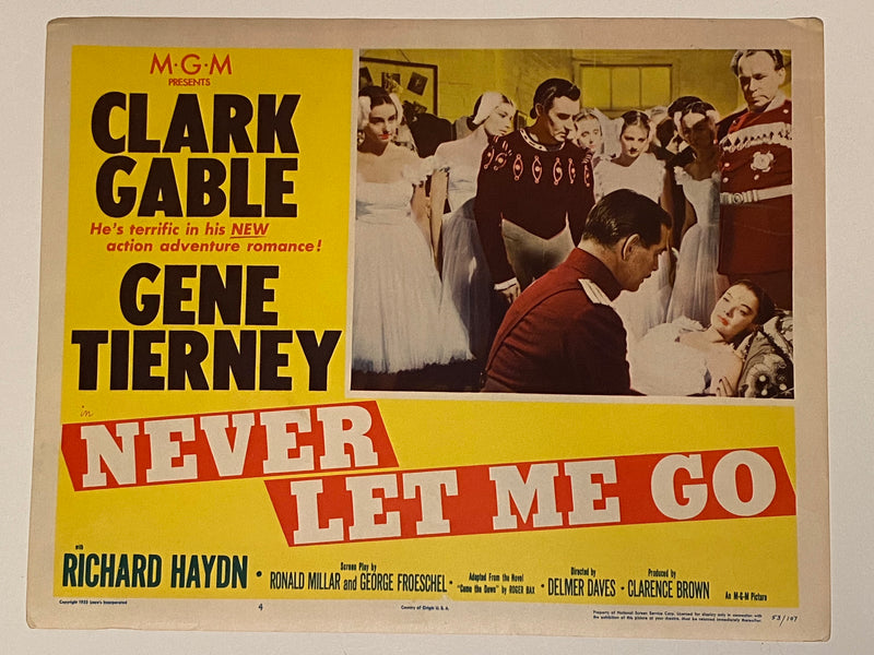 1953 Never Let Me Go #4 Lobby Card 11x14 Clark Gable Gene Tierney Bernard Miles   - TvMovieCards.com