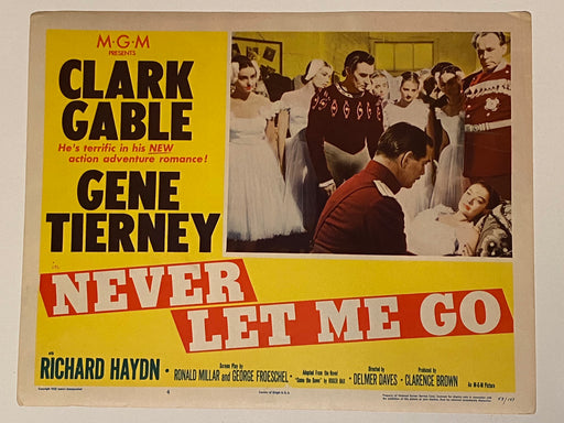 1953 Never Let Me Go #4 Lobby Card 11x14 Clark Gable Gene Tierney Bernard Miles   - TvMovieCards.com