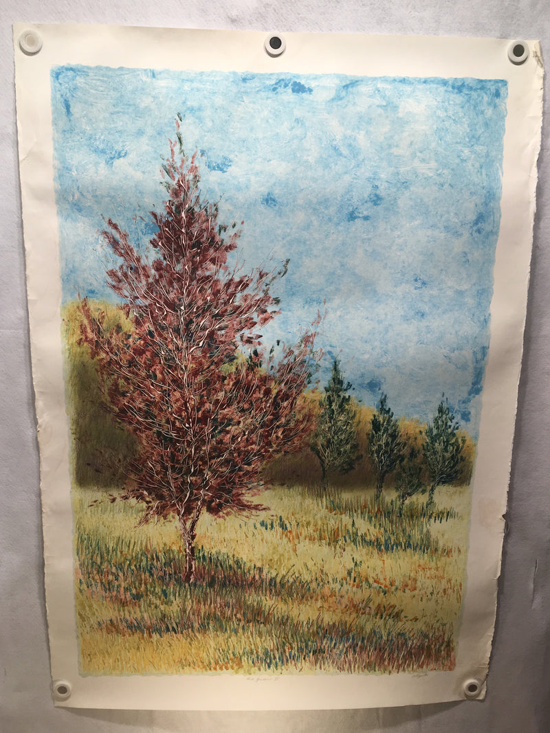 MARJORIE ALLEGRETTI (20TH CENTURY) Red Queen II Tree Landscape Lithograph Signed   - TvMovieCards.com