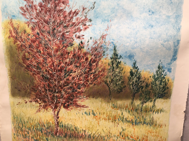 MARJORIE ALLEGRETTI (20TH CENTURY) Red Queen II Tree Landscape Lithograph Signed   - TvMovieCards.com