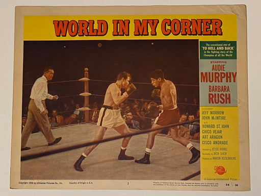 1956 World in My Corner #3 Lobby Card 11x14 Boxing Audie Murphy, Barbara Rush   - TvMovieCards.com