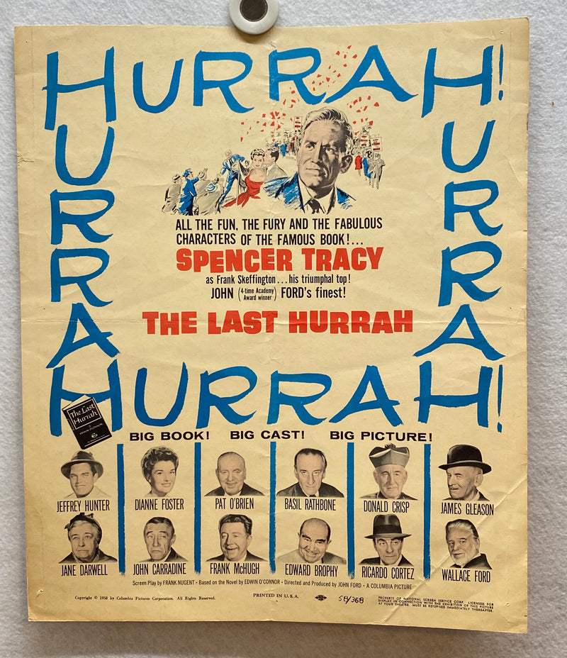 1958 The Last Hurrah Window Card Movie Poster 14 x 16 Spencer Tracy   - TvMovieCards.com
