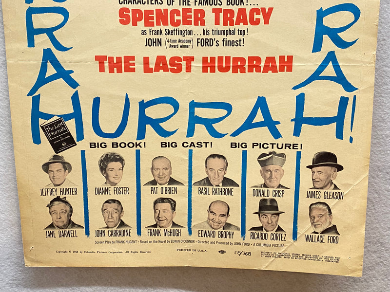 1958 The Last Hurrah Window Card Movie Poster 14 x 16 Spencer Tracy   - TvMovieCards.com
