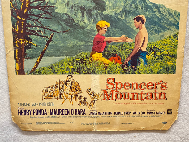1963 Spencer's Mountain Window Card Movie Poster 14 x 16 Henry Fonda, O'Hara   - TvMovieCards.com