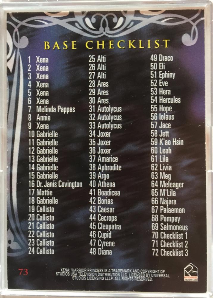 Xena Beauty and Brawn Base Card Set 72 Cards   - TvMovieCards.com