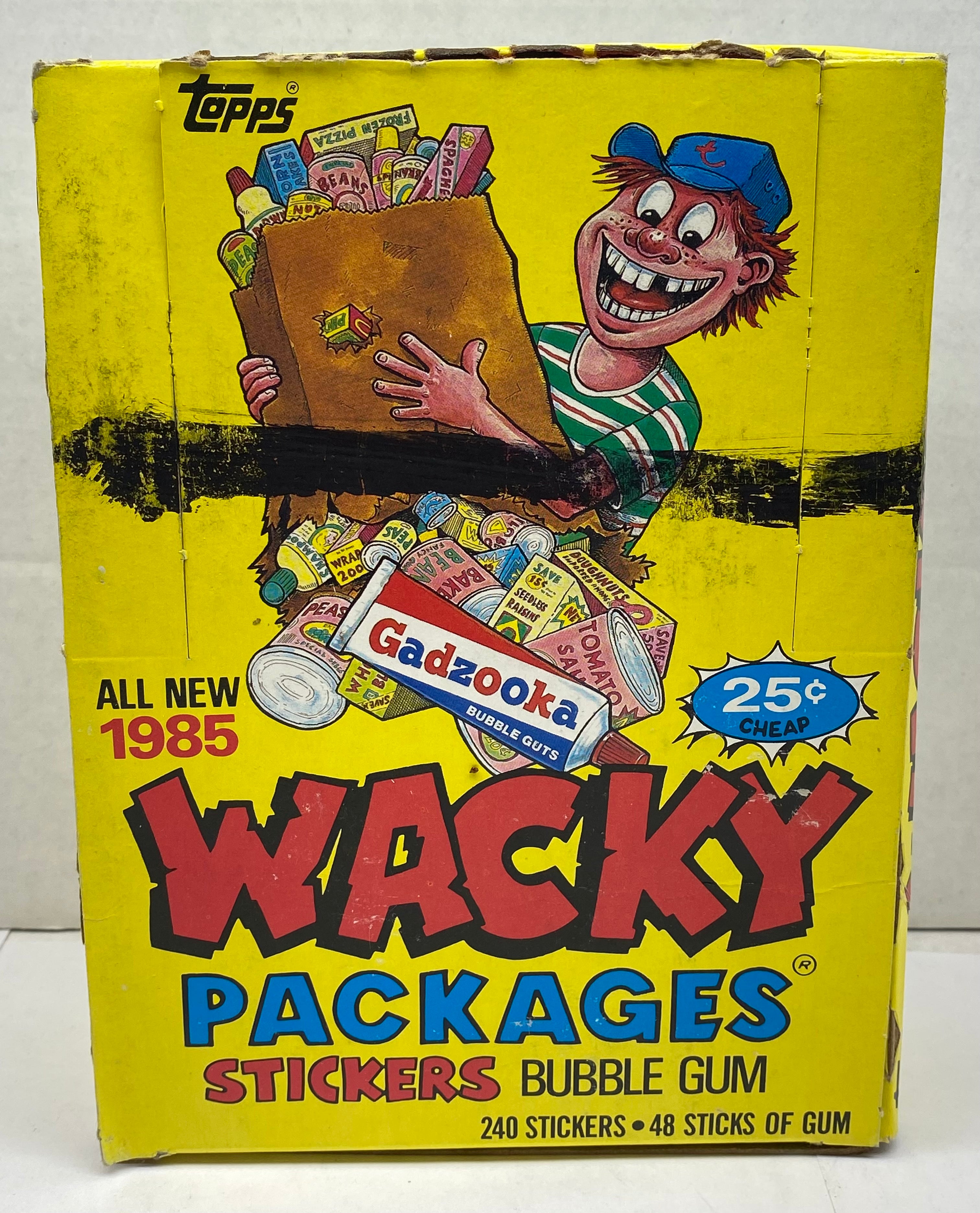バラとギフトボックスのフレークシール 1985 Topps Wacky Packages Stickers Wax Pack Box Topps FULL 48CT