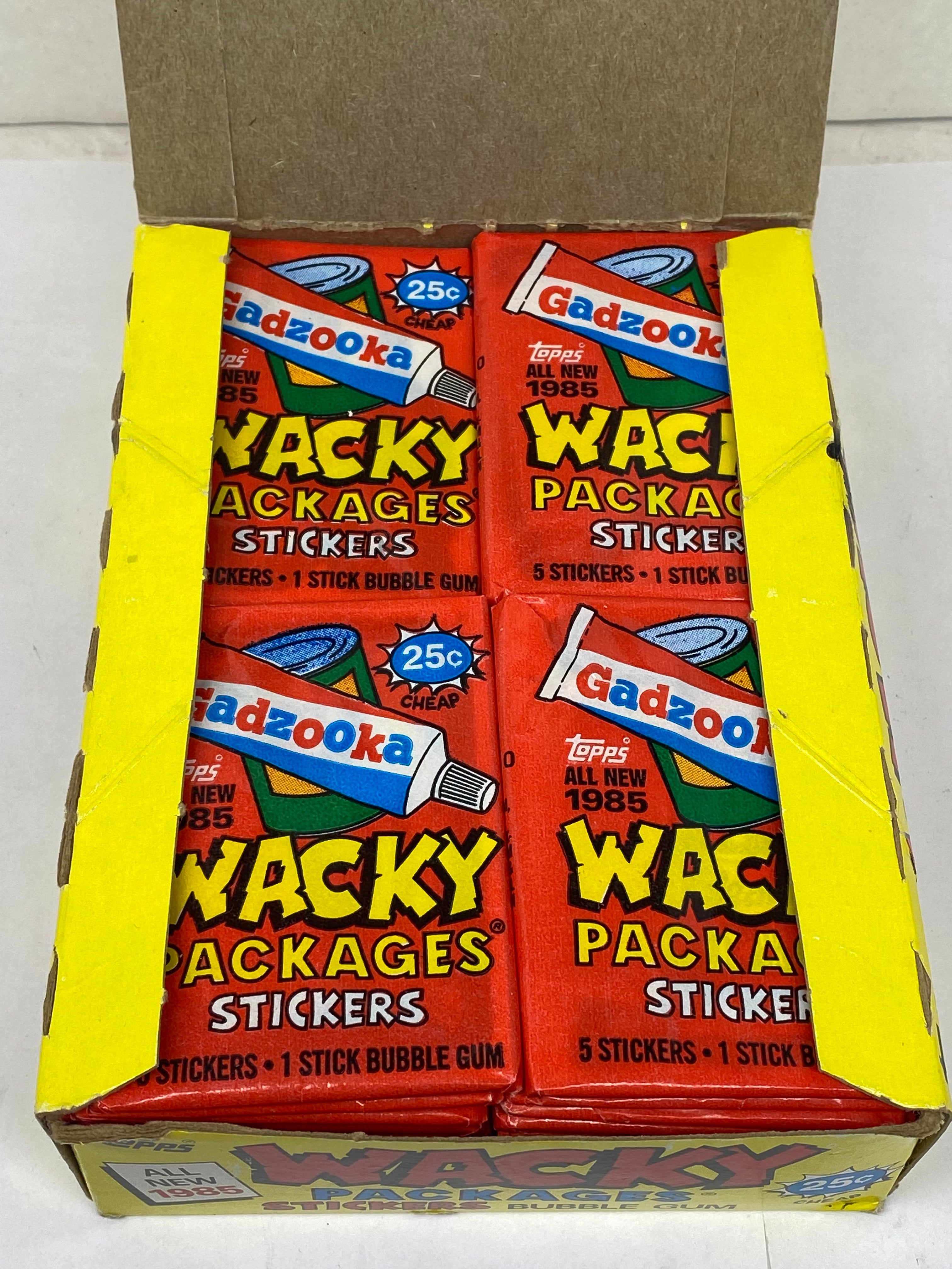 バラとギフトボックスのフレークシール 1985 Topps Wacky Packages Stickers Wax Pack Box Topps FULL 48CT