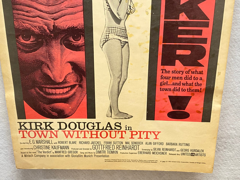 1961 Town Without Pity Window Card Movie Poster 14 x 22 Kirk Douglas   - TvMovieCards.com