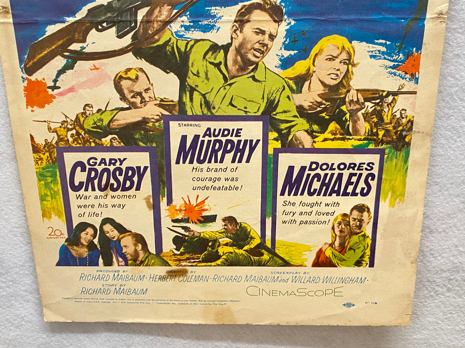 1961 Battle at Bloody Beach Window Card Movie Poster 14 x 22 Audie Murphy   - TvMovieCards.com