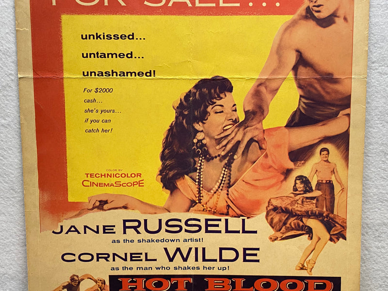 1956 Hot Blood Window Card Movie Poster 14 x 16 Jane Russell, Cornel Wilde   - TvMovieCards.com