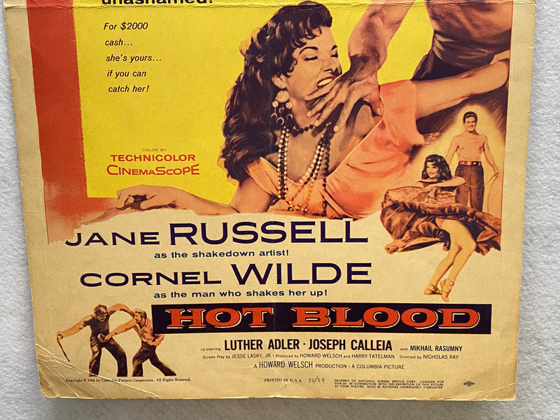 1956 Hot Blood Window Card Movie Poster 14 x 16 Jane Russell, Cornel Wilde   - TvMovieCards.com