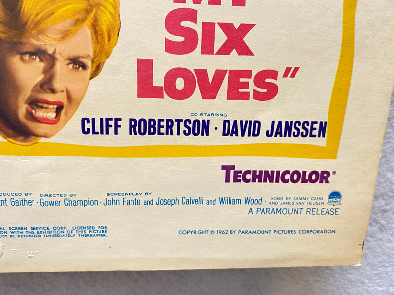1963 My Six Loves Window Card Movie Poster 14 x 22 Debbie Reynolds   - TvMovieCards.com