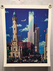 Alexander Chen "Old Water Tower" Chicago Landmark Textured Mixed Media S/N Print   - TvMovieCards.com