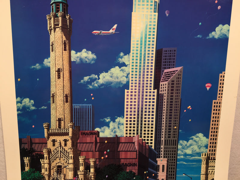 Alexander Chen "Old Water Tower" Chicago Landmark Textured Mixed Media S/N Print   - TvMovieCards.com