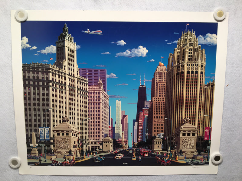 Alexander Chen "Magnificent Mile" Chicago Landmark Textured Mixed Media AP Print   - TvMovieCards.com