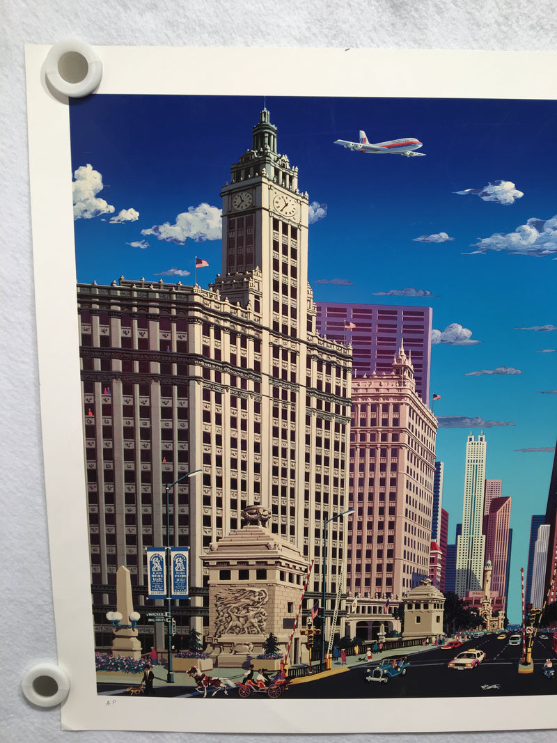 Alexander Chen "Magnificent Mile" Chicago Landmark Textured Mixed Media AP Print   - TvMovieCards.com