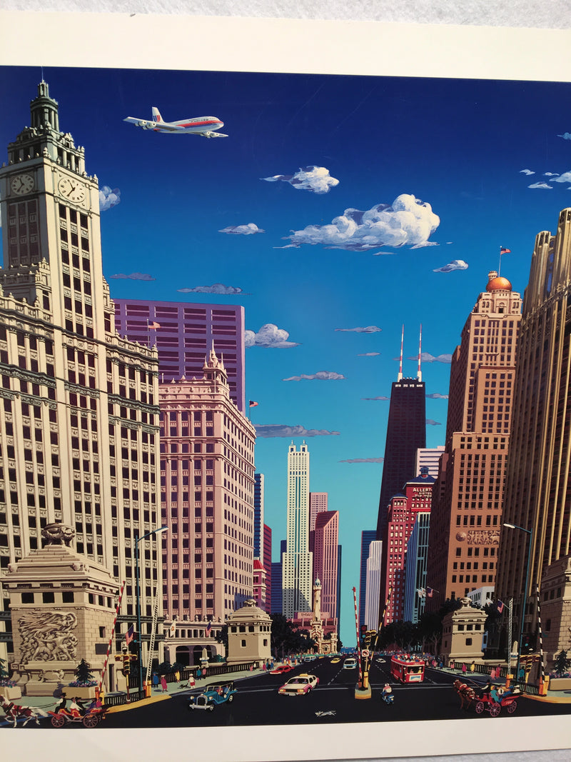 Alexander Chen "Magnificent Mile" Chicago Landmark Textured Mixed Media AP Print   - TvMovieCards.com