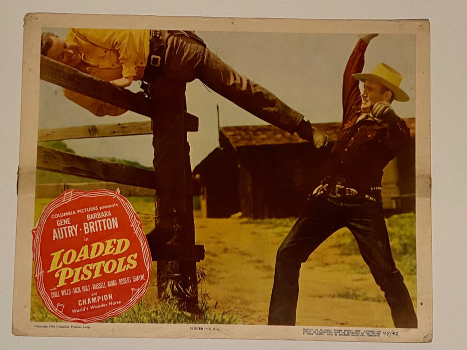 1949 Loaded Pistols Lobby Card 11x14  Gene Autry, Barbara Britton, Chill Wills   - TvMovieCards.com