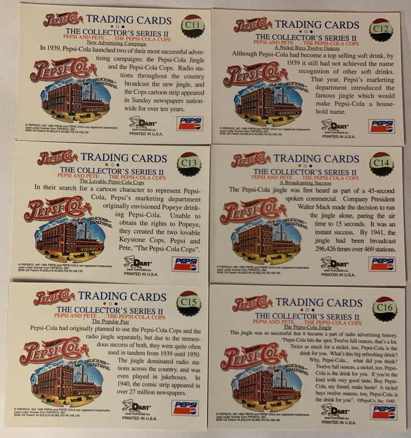 Pepsi Series 2 Two Chromium Chase Card Set 10 Cards C11 - C16 Dart Flipcard 1995   - TvMovieCards.com