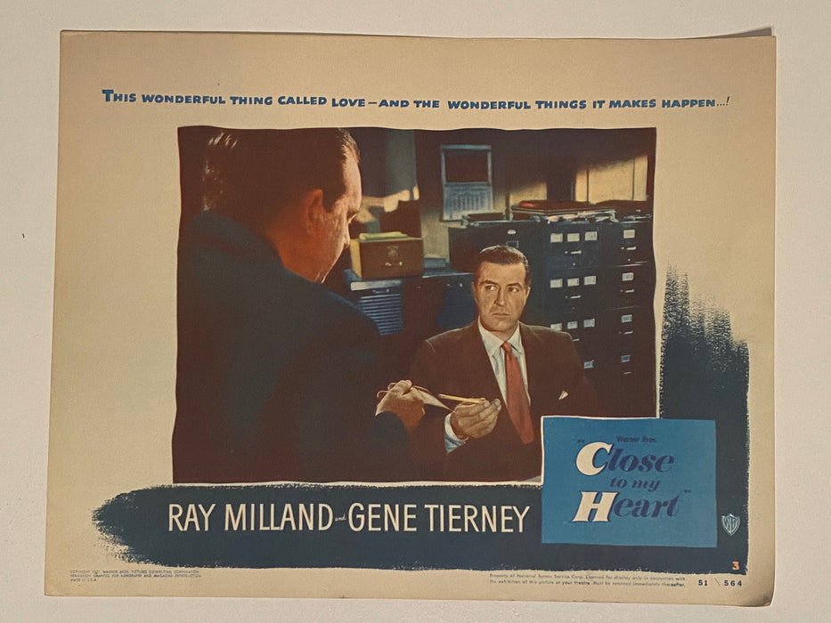 1951 Close to My Heart #3 Lobby Card 11x14 Ray Milland, Gene Tierney, Fay Bainte   - TvMovieCards.com
