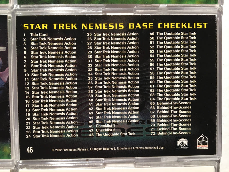 Star Trek Nemesis (72) Complete Trading Base Card Set Rittenhouse Archives 2002   - TvMovieCards.com