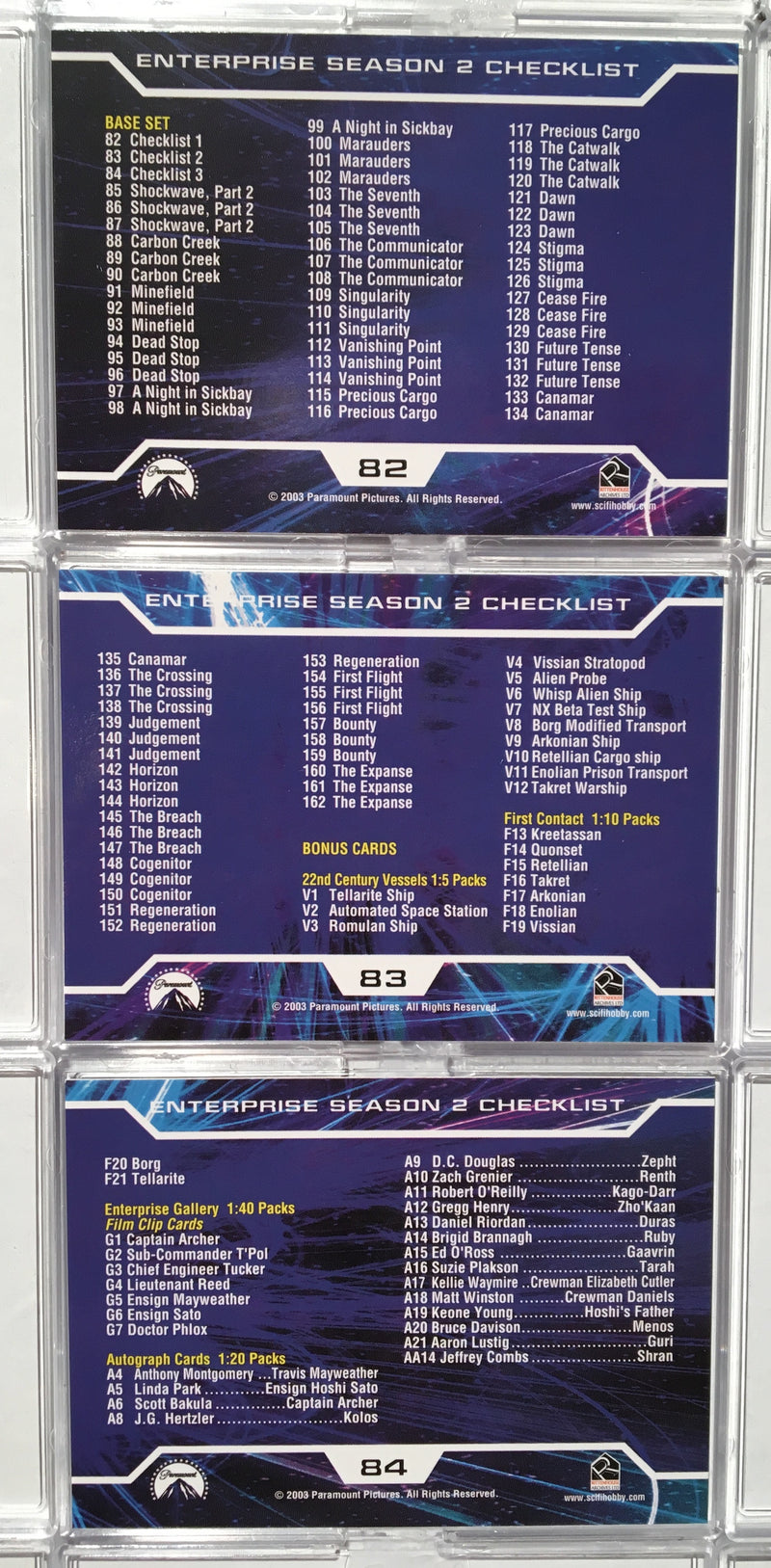 Star Trek Enterprise Season 2 Complete (81 Cards) Base Card Set 2003   - TvMovieCards.com
