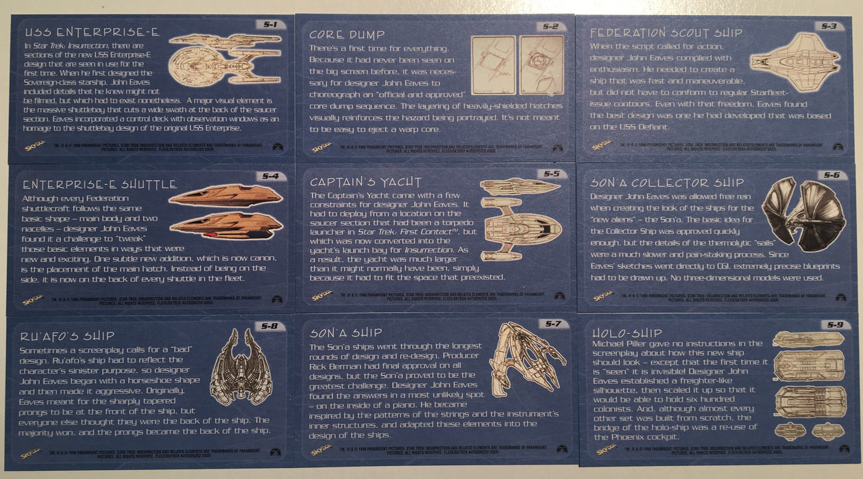 Star Trek Insurrection Skybox Schematics S1-S9 Chase Card Set   - TvMovieCards.com