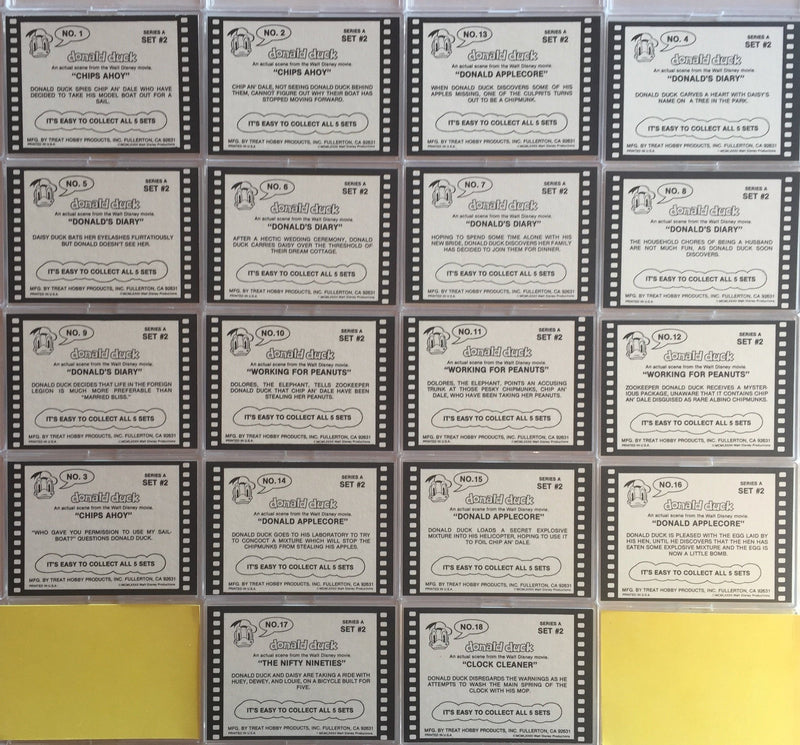 Disney Donald Duck Vintage Card Set 18 Cards Series A Set #2 Treat Hobby 1982   - TvMovieCards.com