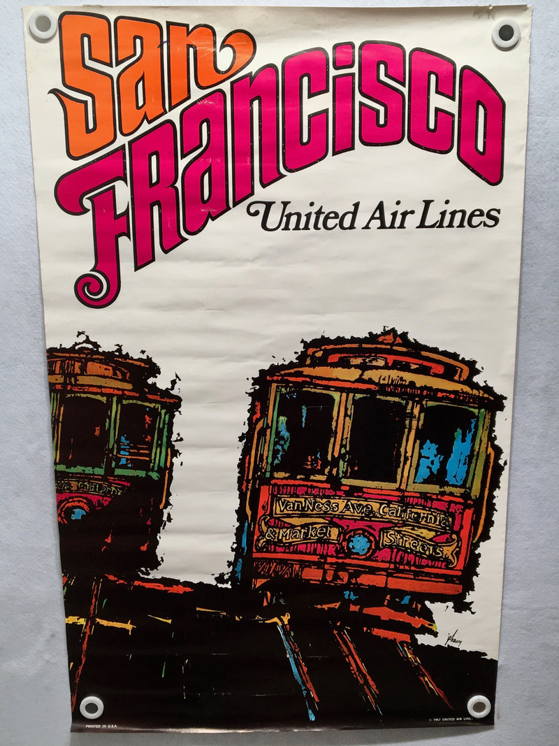 James Jebavy 1967 United Airlines San Francisco Travel Poster - Trolley Car   - TvMovieCards.com