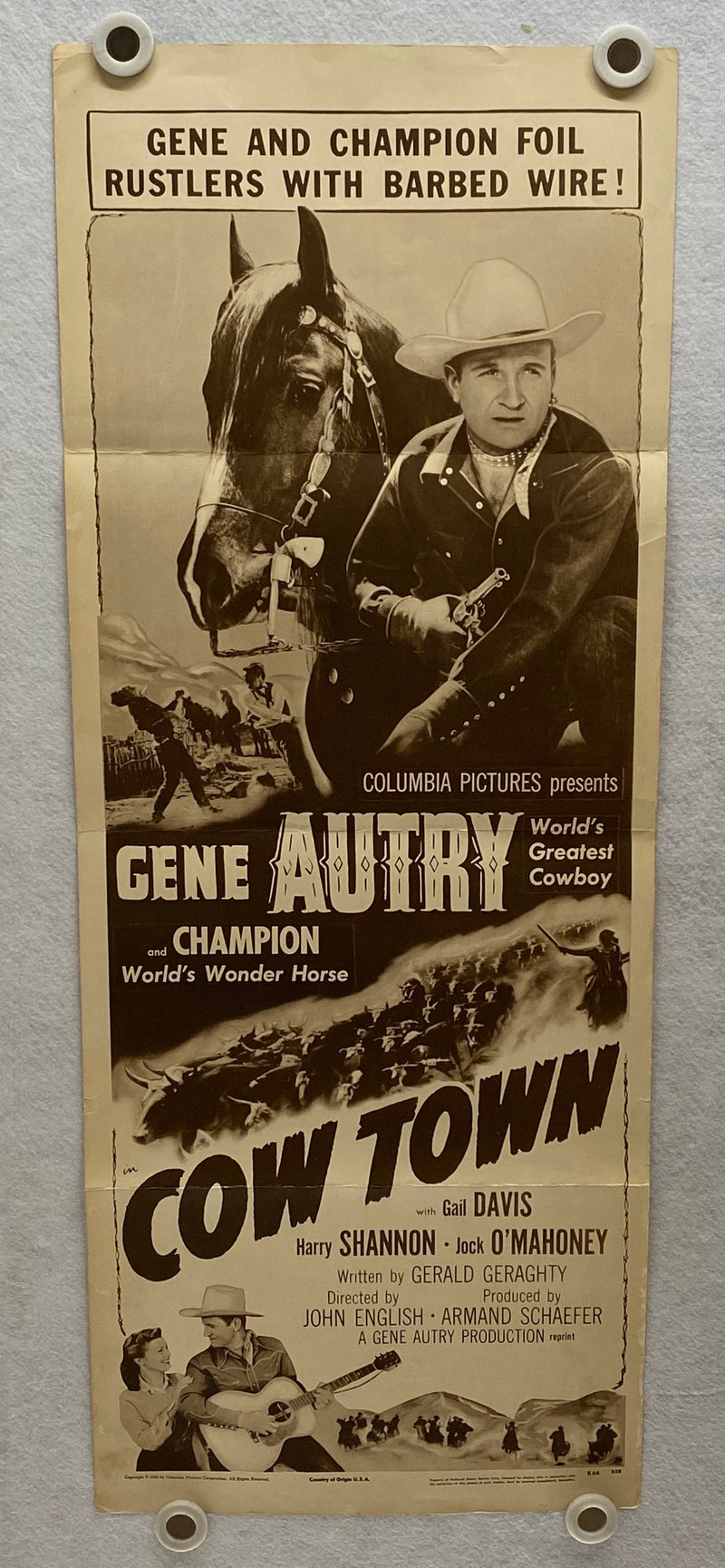 1950 Cow Town Insert Movie Poster 14 x 36 Gene Autry, Champion, Gail Davis   - TvMovieCards.com