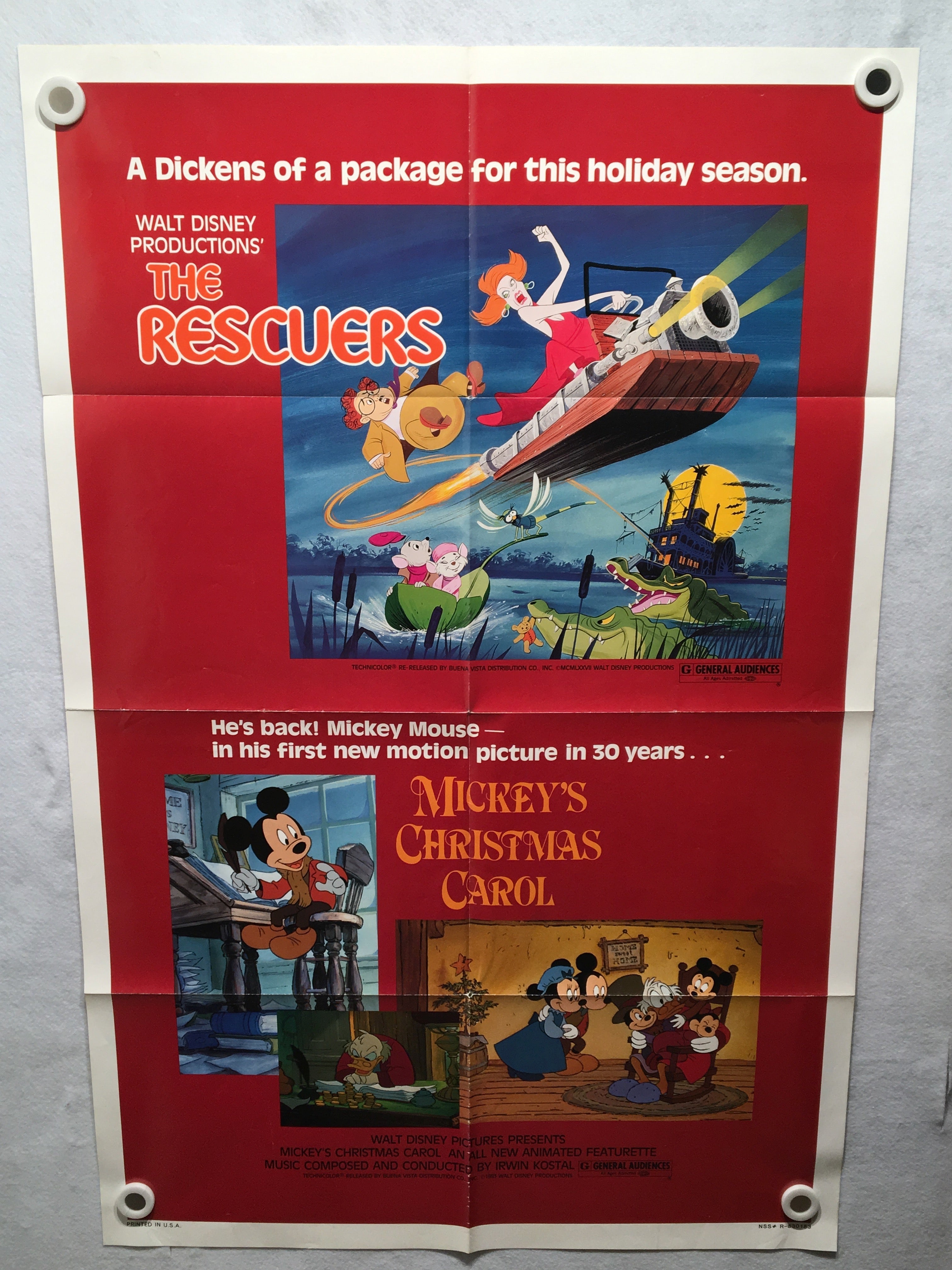 1983 Mickey`s Christmas Carol & The Rescuers Original 1SH Movie