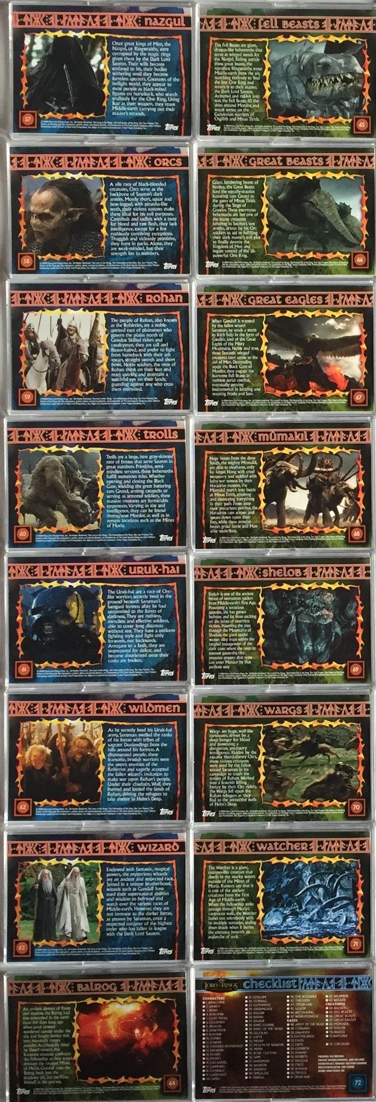 Lord of the Rings Evolution Base Card Set 72 Cards Topps 2006 - TvMovieCards.com