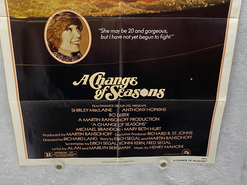 1980 A Change of Seasons 1SH Movie Poster 27 x 41 Shirley MacLaine Bo Derek   - TvMovieCards.com