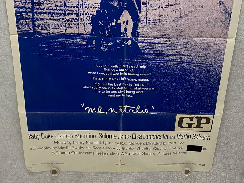 1969 Me, Natalie 1SH Movie Poster 27 x 41 Patty Duke, James Farentino   - TvMovieCards.com