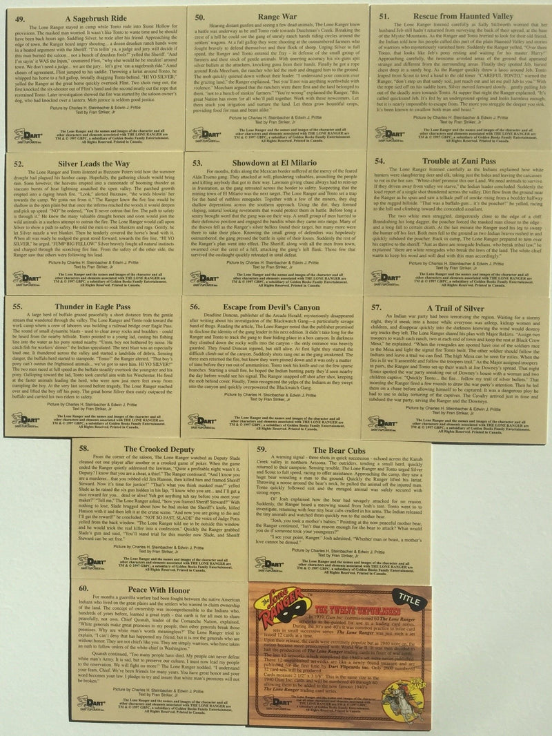 Lone Ranger Case Chase Card Set 13 Cards Unpublished Artwork Dart 1997 - TvMovieCards.com
