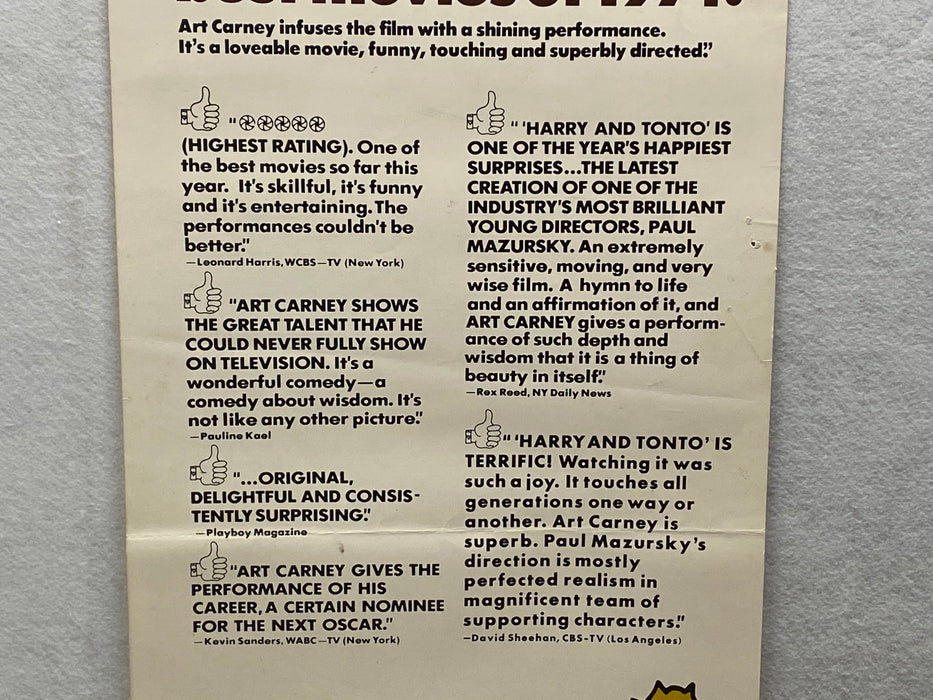 1974 Harry & Tonto Insert Movie Poster 14 x 36 Art Carney, Ellen Burstyn   - TvMovieCards.com