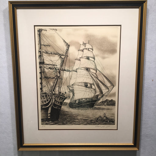 1979 Alan Jay Gaines Signed Etching "Flying Cloud" Yankee Clipper Ship 23 x 26   - TvMovieCards.com