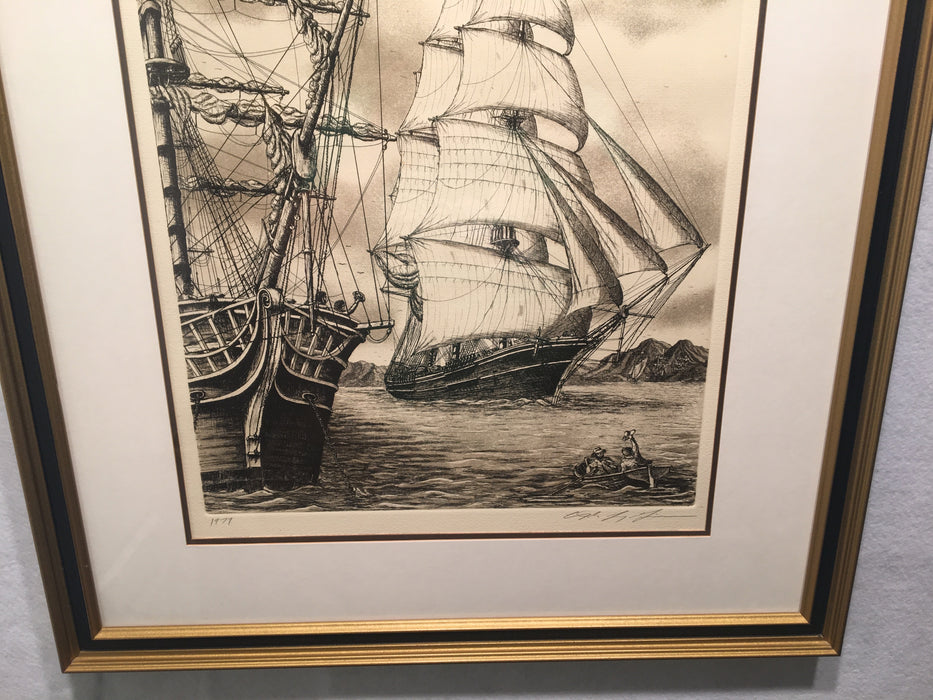 1979 Alan Jay Gaines Signed Etching "Flying Cloud" Yankee Clipper Ship 23 x 26   - TvMovieCards.com