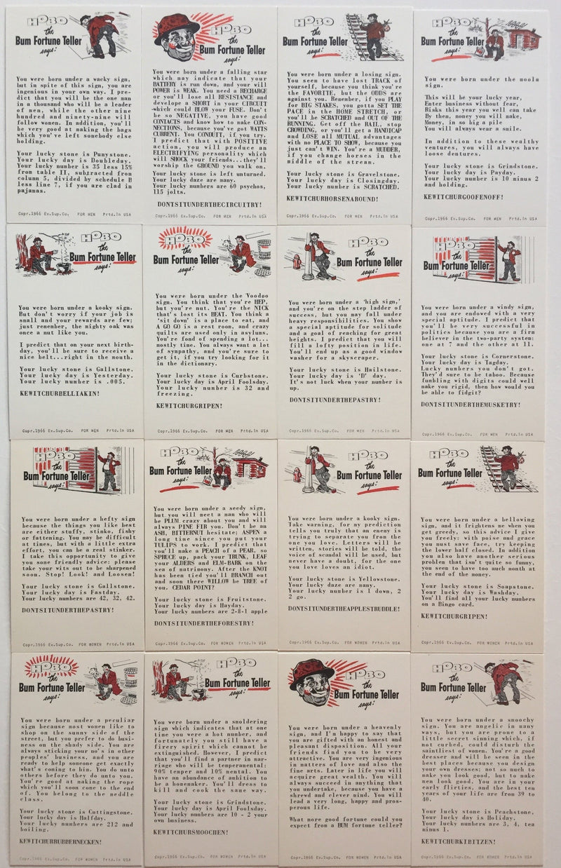 Vintage Hobo the Bum Fortune Teller Exhibit Card Set 16 Cards 1966   - TvMovieCards.com
