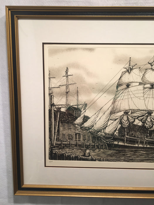 1979 Alan Jay Gaines Signed Etching "The Cape Horn Pidgeon" Whaler Ship 23 x 26   - TvMovieCards.com
