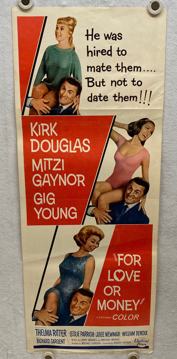 1963 For Love or Money Insert Movie Poster 14 x 36 Kirk Douglas, Mitzi Gaynor   - TvMovieCards.com
