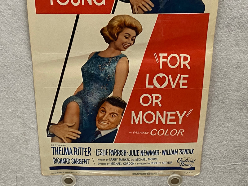 1963 For Love or Money Insert Movie Poster 14 x 36 Kirk Douglas, Mitzi Gaynor   - TvMovieCards.com