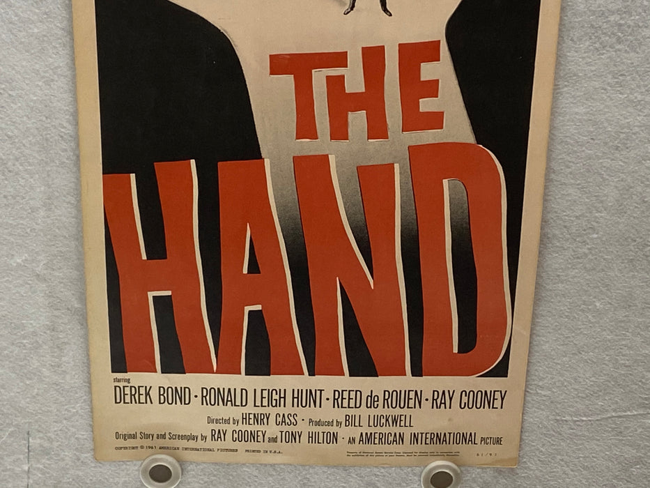 1960 The Hand Insert Movie Poster 14 x 36 Derek Bond, Ronald Leigh-Hunt   - TvMovieCards.com