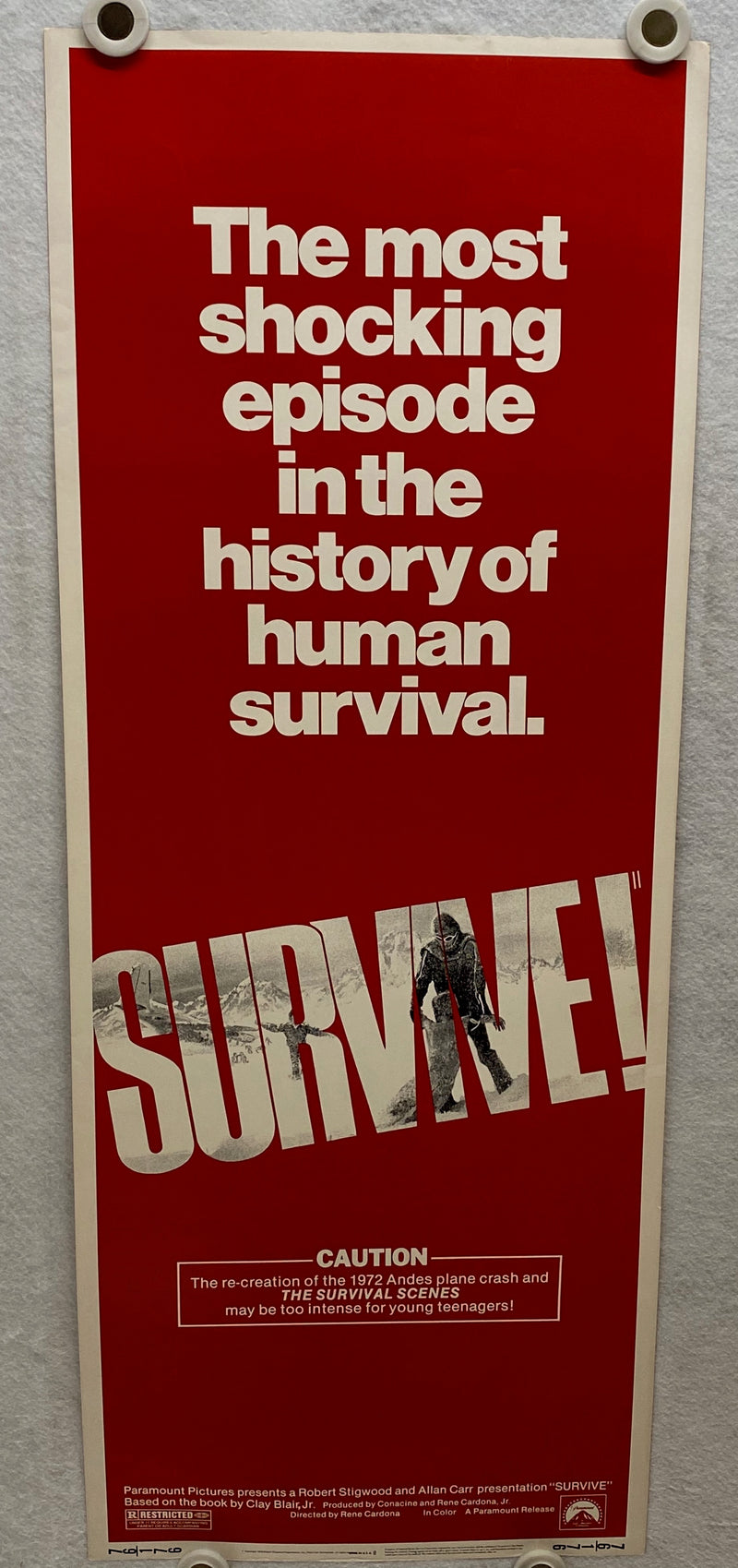 1976 Survive! Insert Movie Poster 14 x 36 Pablo Ferrel, Hugo Stiglitz   - TvMovieCards.com