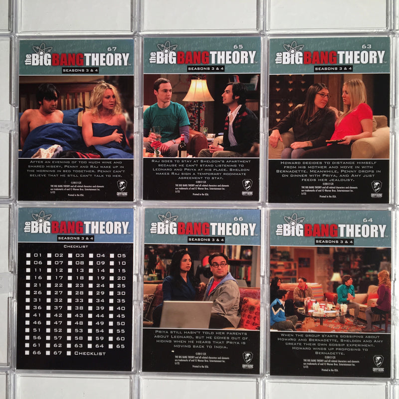 Big Bang Theory Seasons 3 & 4 Base Card Set 68 Cards   - TvMovieCards.com