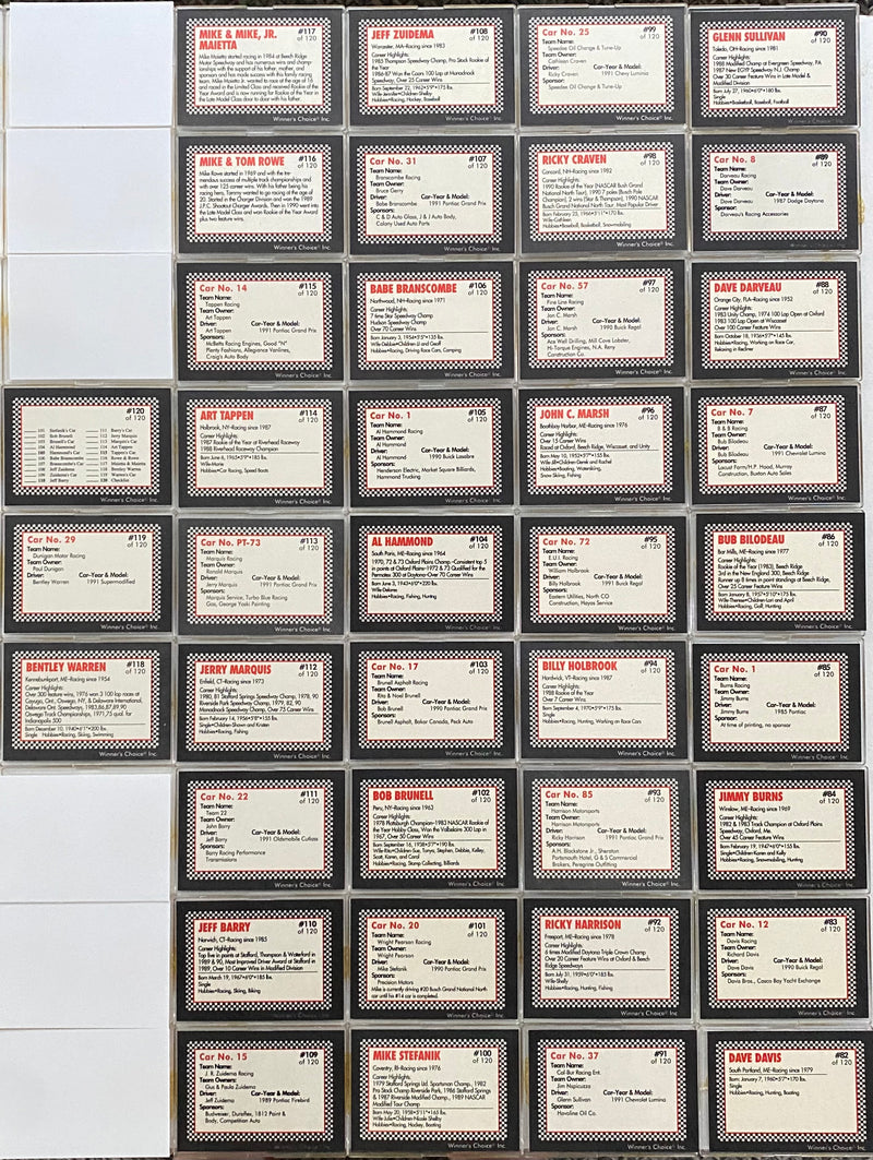 1991 Winner's Choice 1st Edition Racing Factory Trading Card Set 120 Cards   - TvMovieCards.com