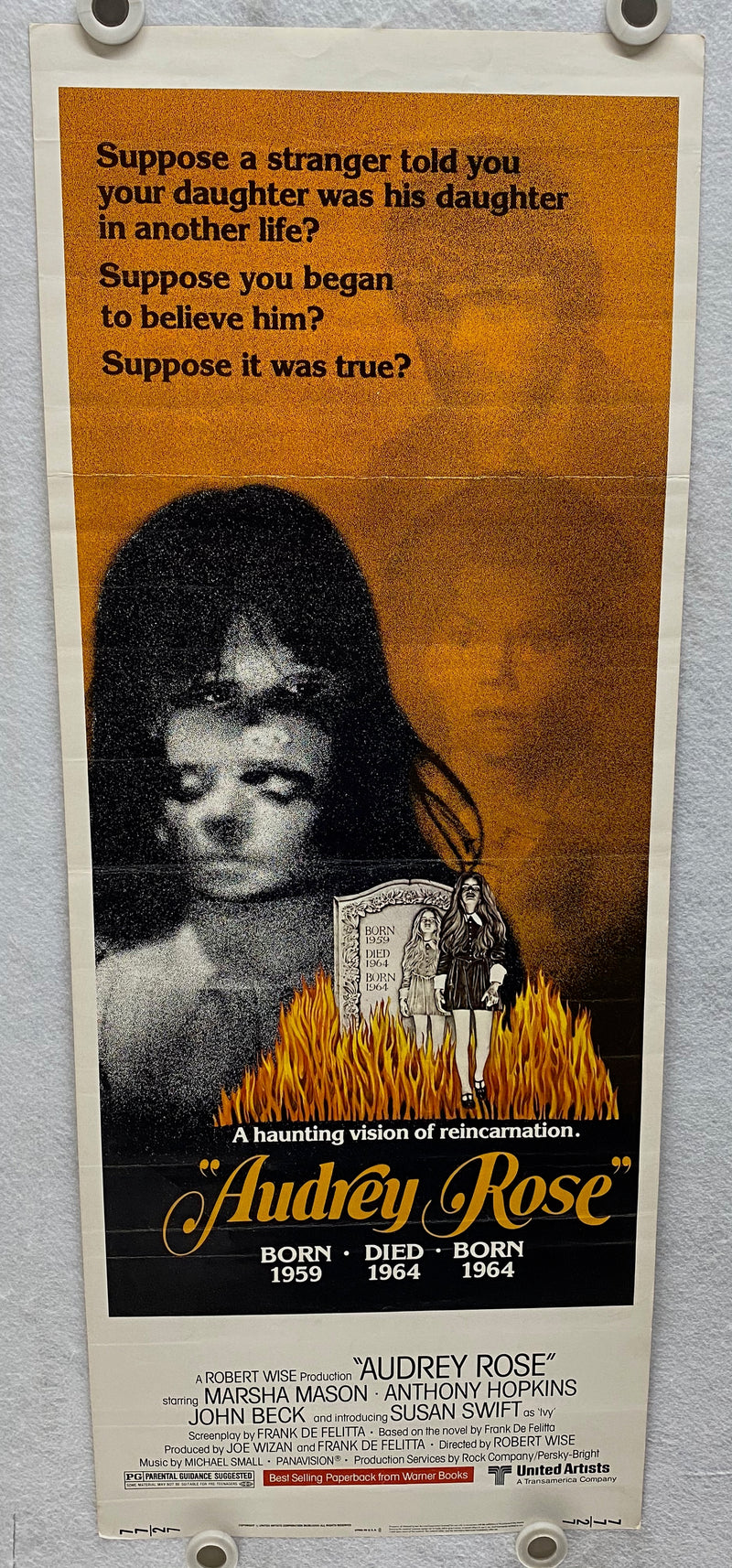 1977 Audrey Rose Insert Movie Poster 14 x 36 Anthony Hopkins, Marsha Mason   - TvMovieCards.com