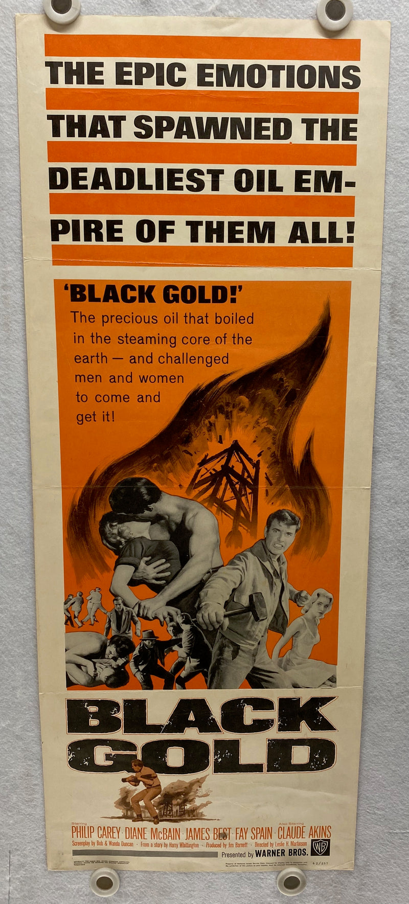 1962 Black Gold Insert Movie Poster 14 x 36 Philip Carey, Diane McBain, James Be   - TvMovieCards.com