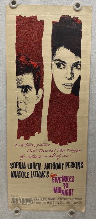 1962 Five Miles to Midnight Insert Movie Poster 14 x 36 Sophia Loren Perkins   - TvMovieCards.com