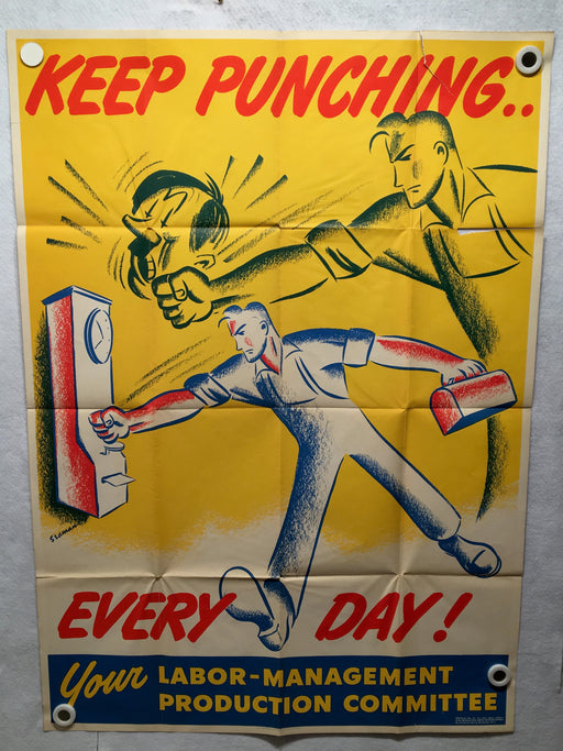 Keep Punching Everyday! Poster World War 2 II WW2 Labor (28" X 40") 1943   - TvMovieCards.com